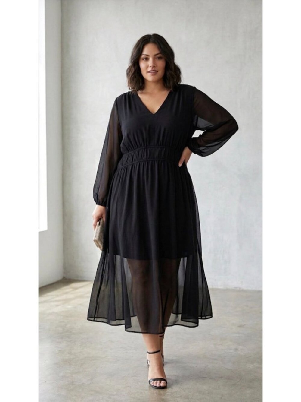 Jessica Simpson Sheer Midi Dress Black Size 3X Minimalist Wedding Guest Bohemian